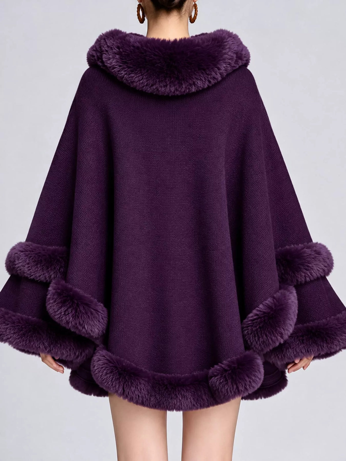 Faux Fur Trimmed Hooded Cape