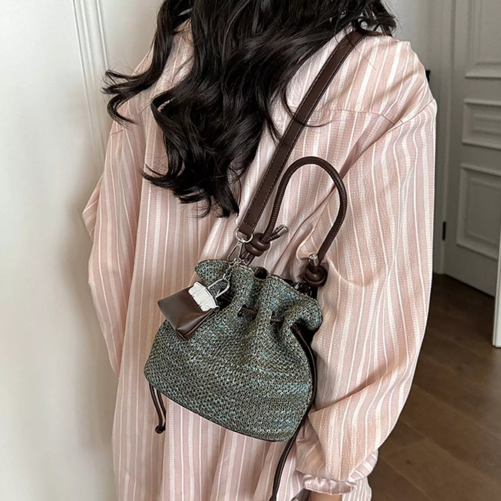 Woven Drawstring Crossbody Bag