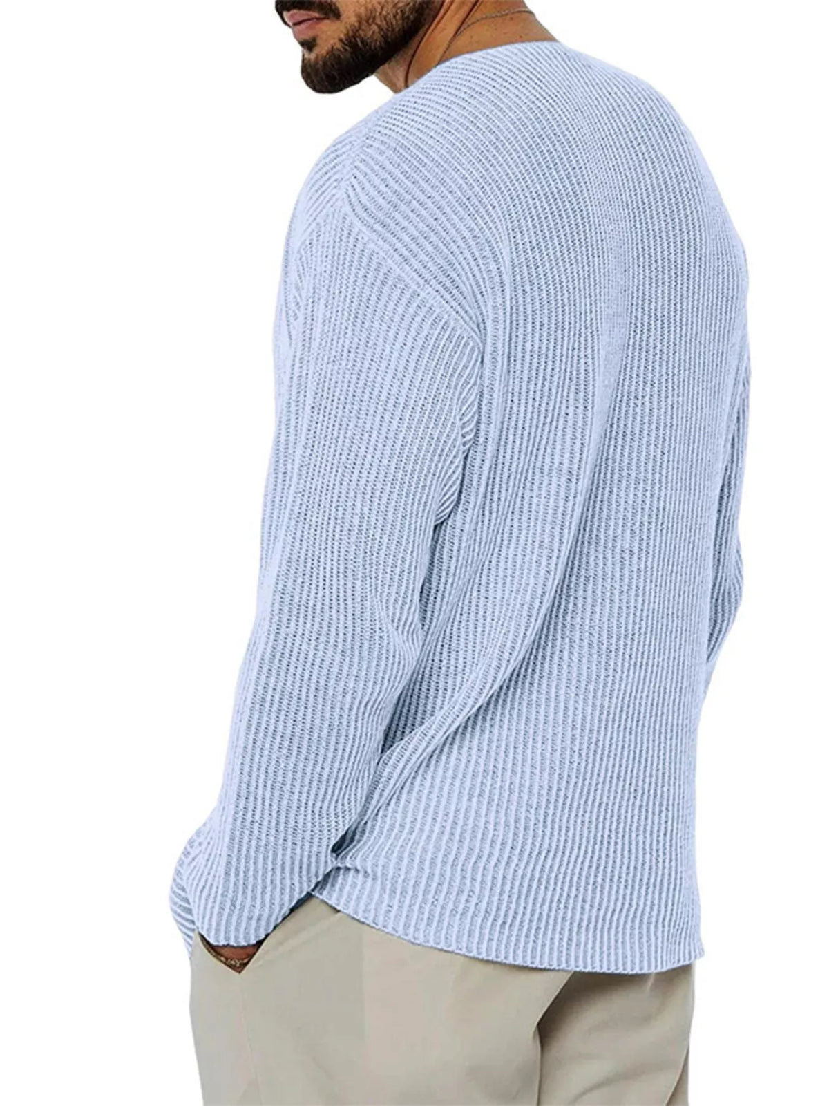 Men's Casual V-Neck Ribbed Knit Sweater