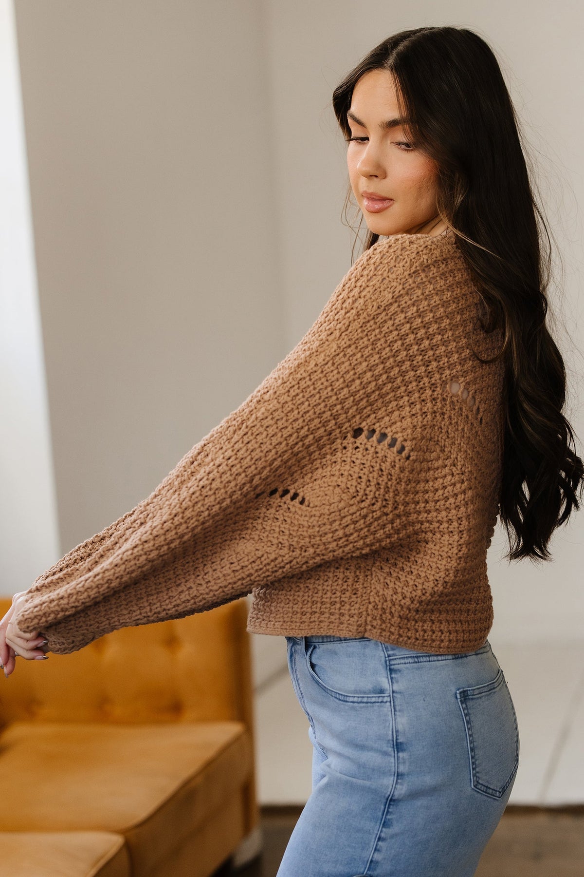 Hollowed Knit Wide Sleeve Pullover Sweater