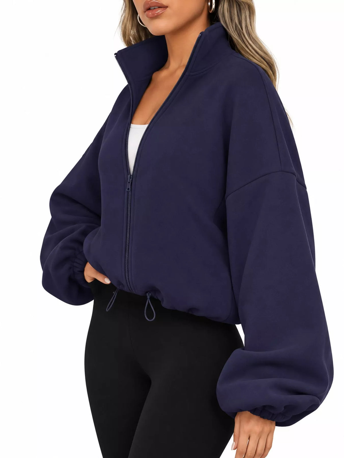 Drawstring Hem Zip Up Jacket
