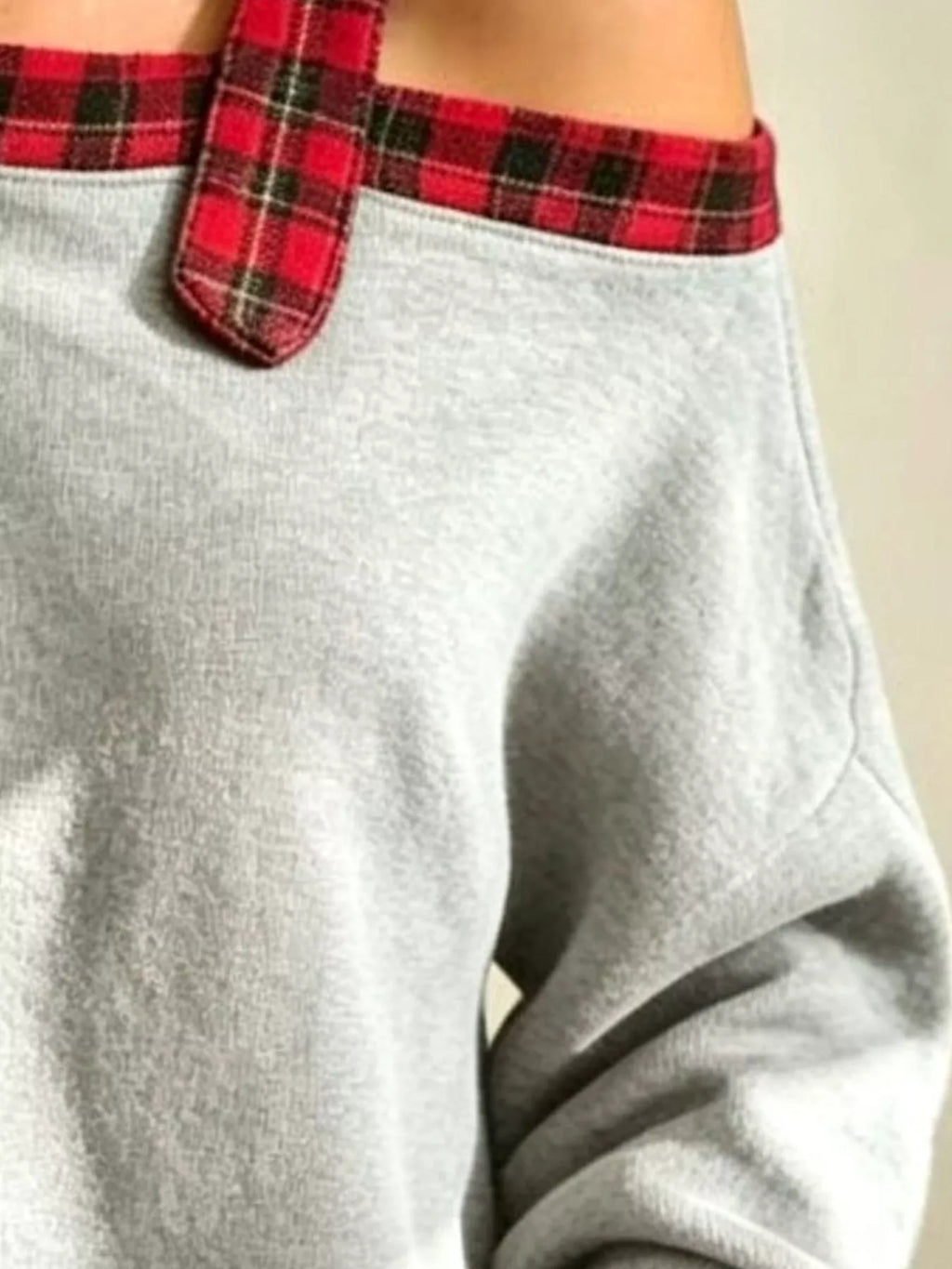 Full Size Cold-Shoulder Plaid Patchwork Long Sleeve Top Plus Size