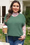 Mist Green Plus Size Solid Color Textured Knit Short Sleeve Sweater