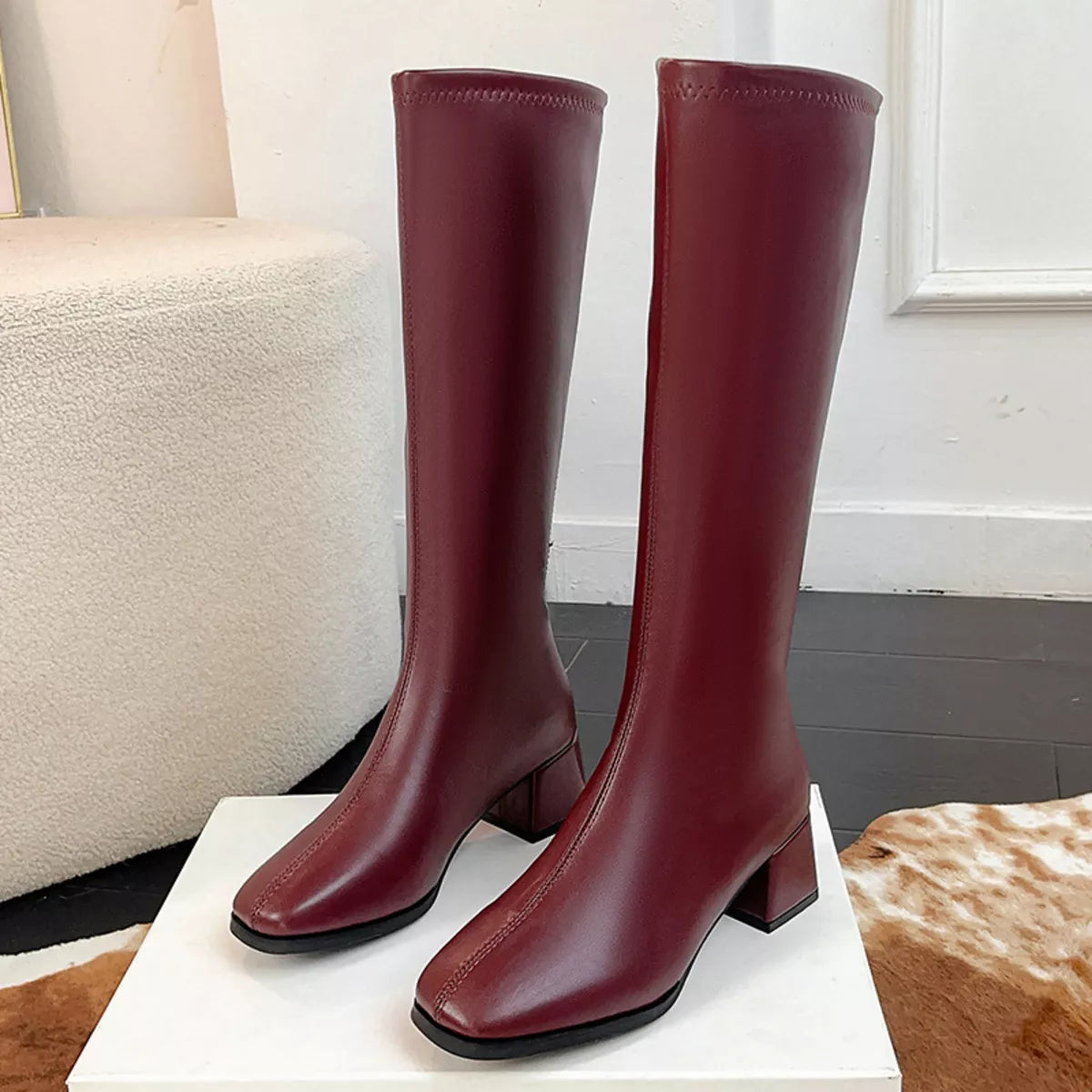 Square Toe Block Heels Boots