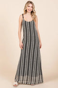 Striped Scoop Neck Beaded Strap Maxi Cami Dress