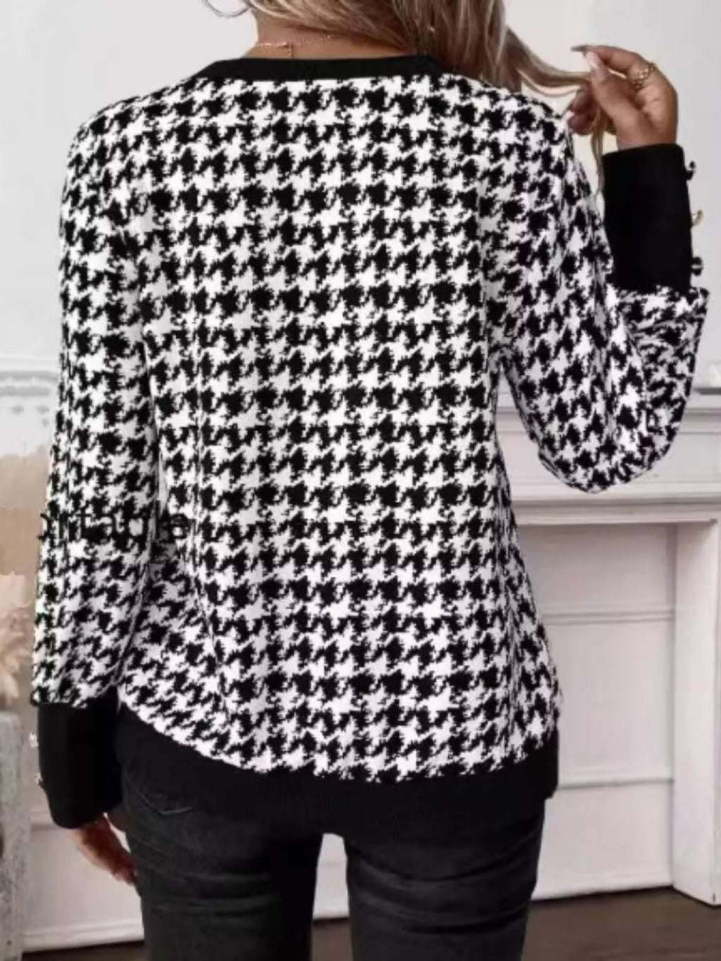 Printed V-Neck Long Sleeve T-Shirt with Button Cuffs