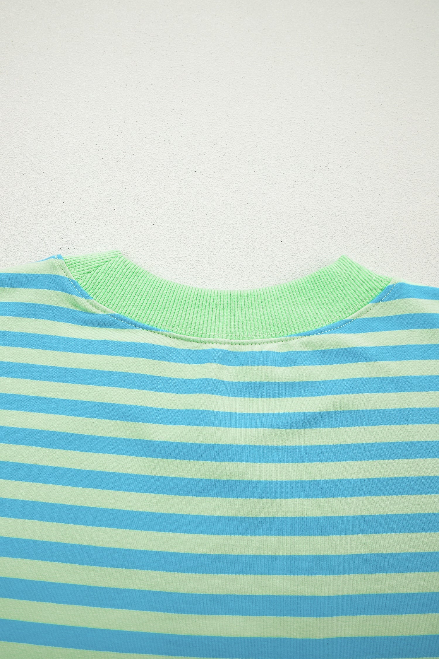 Green Stripe Color Block Detail Long Sleeve Pullover Elastic Waist Pull On Shorts 2pcs Set