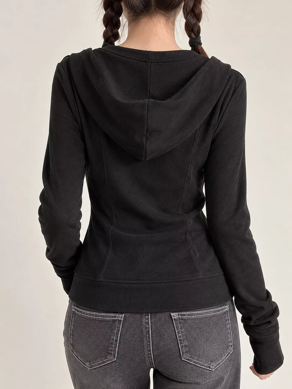 Drawstring Zip-Up Slim Fit Hoodie