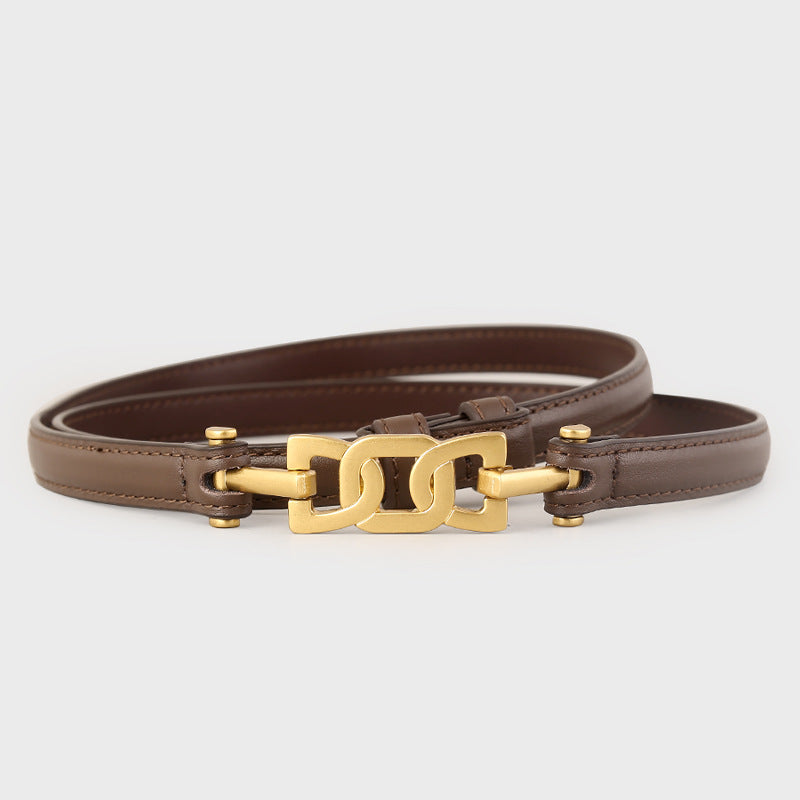 Gold Buckle Skinny Leather Belt