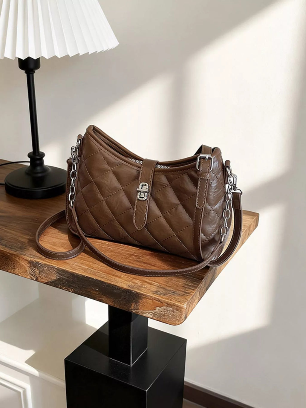 Lock Detail Quilted Shoulder Bag