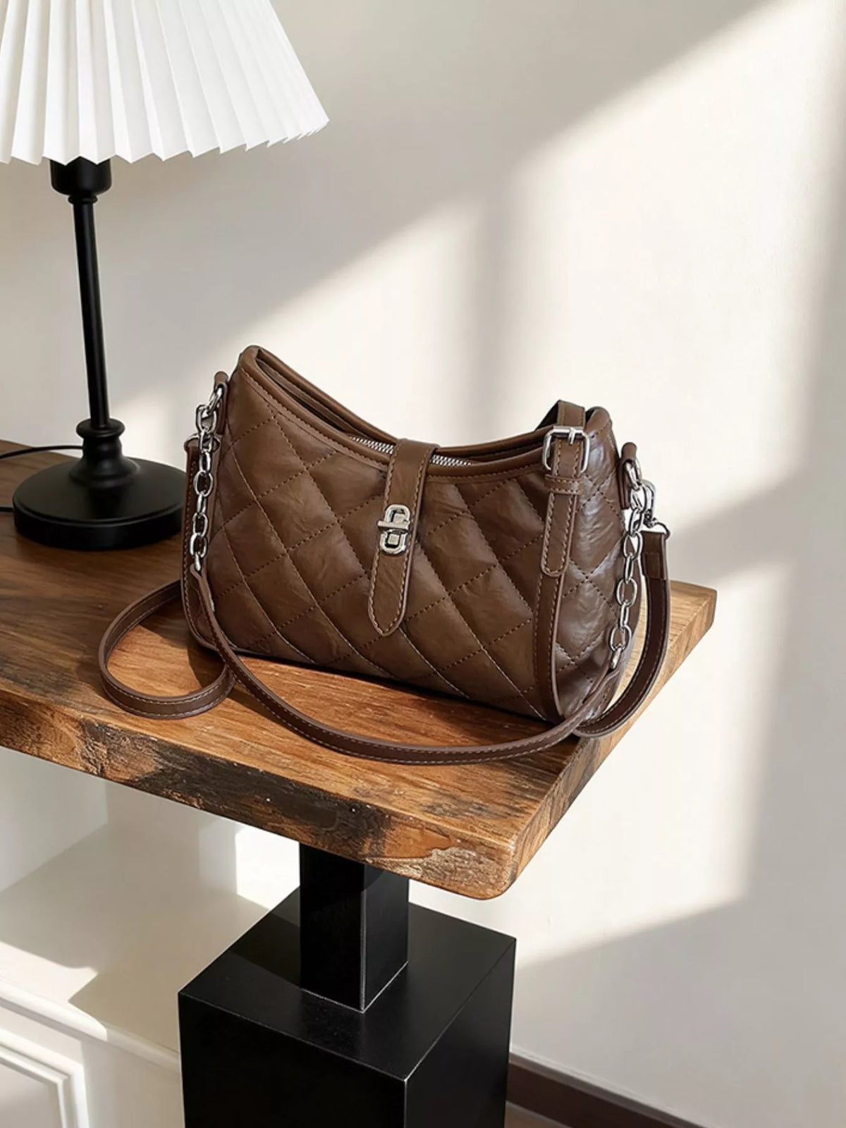 Lock Detail Quilted Shoulder Bag