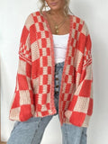 Plaid Open Front Long Sleeve Cardigan