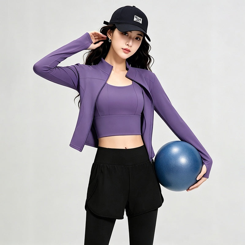 Long, Stand-collar Yoga Jacket For Womenideal For Pilates Outdoor Workouts And Running
