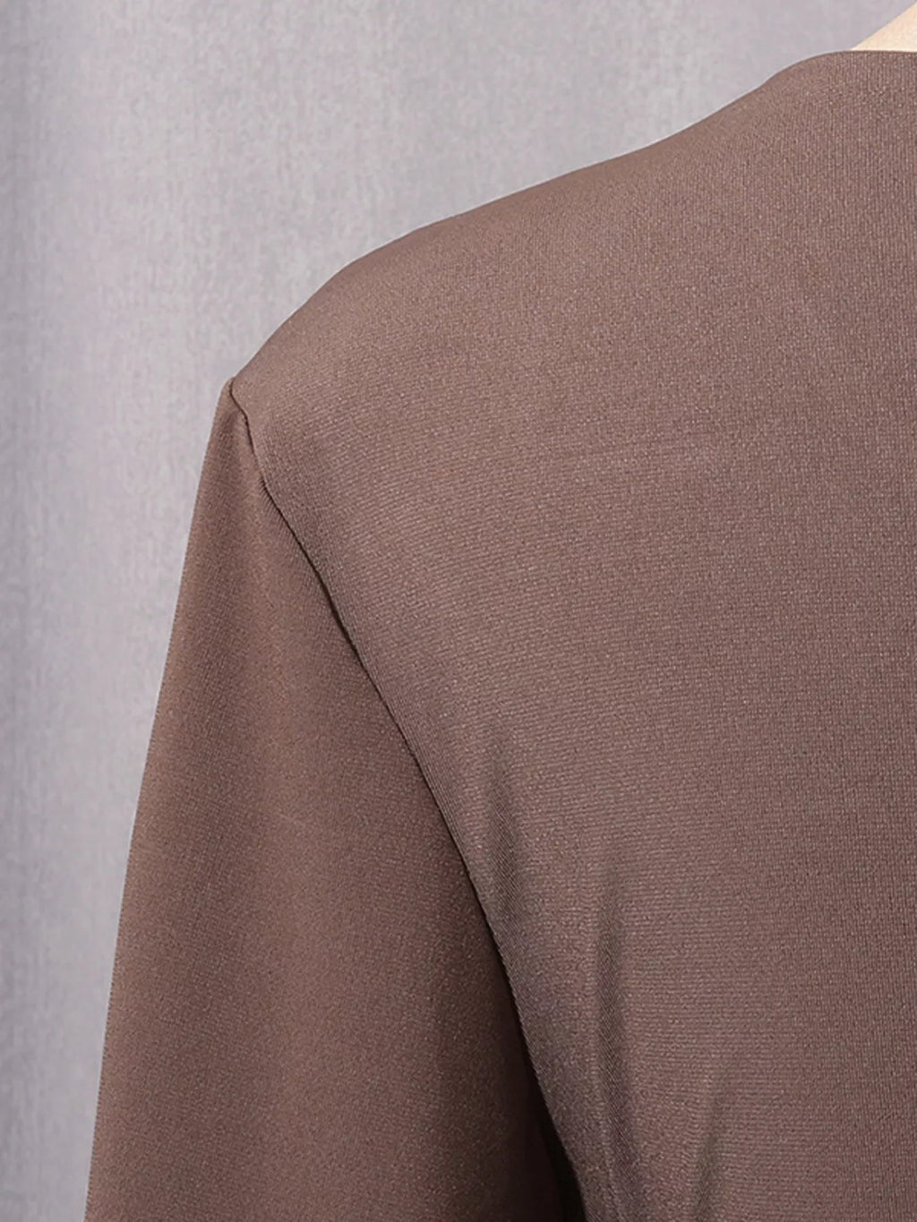 Ruched Long-Sleeve Maxi Dress with Cutout Detail