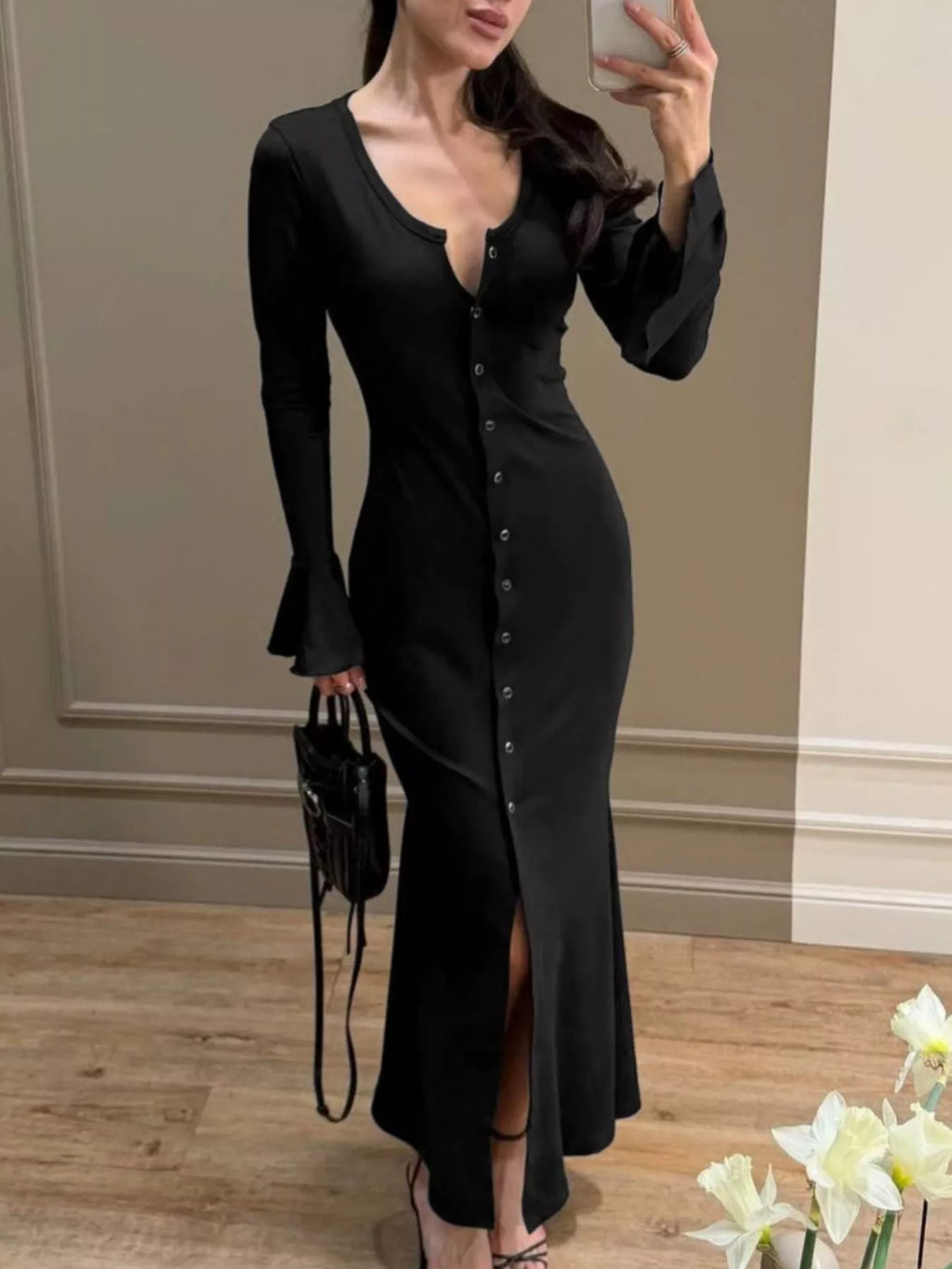 Button-Down Bodycon Maxi Dress