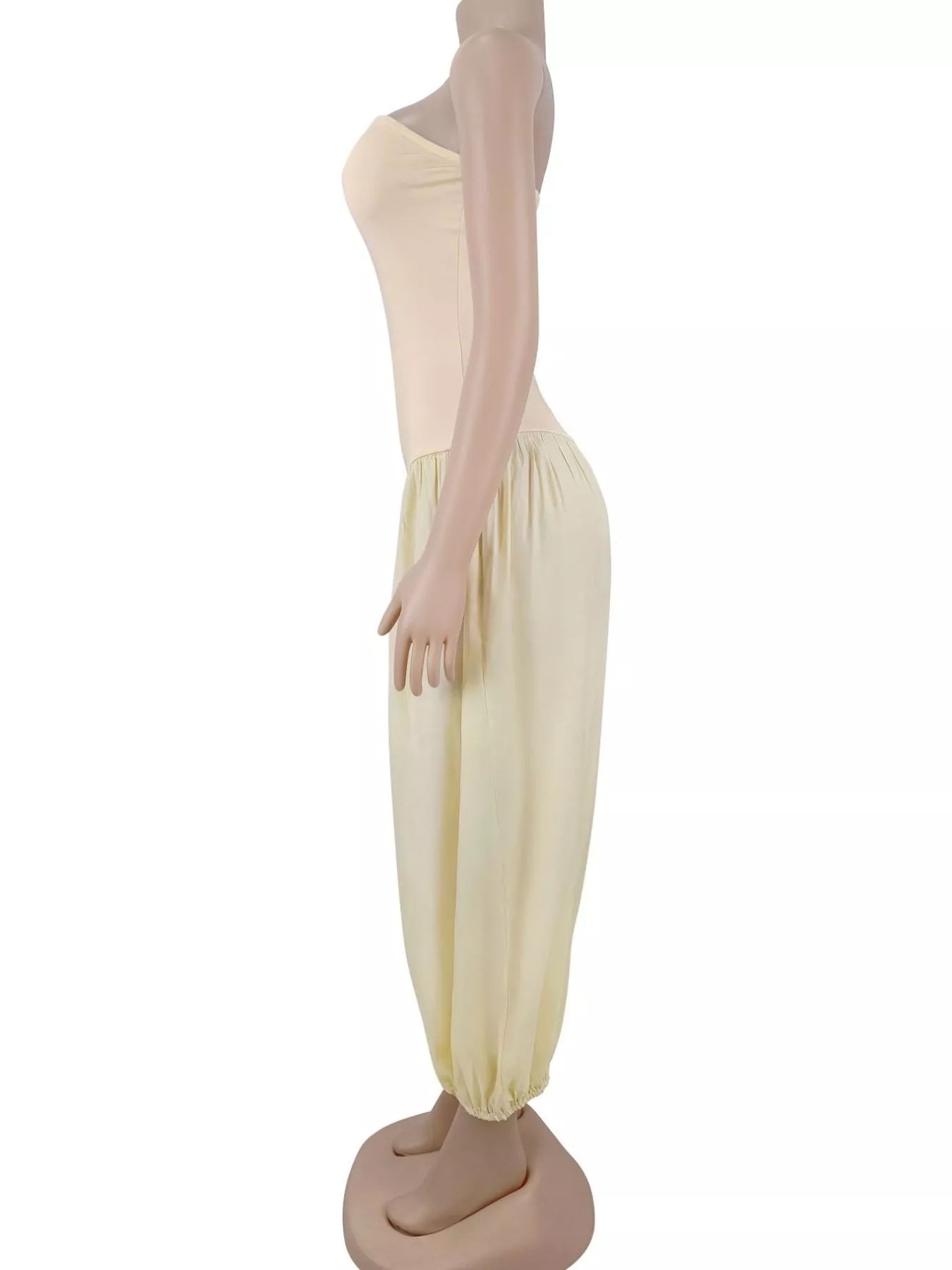 Strapless Ruched Wide-Leg Jumpsuit
