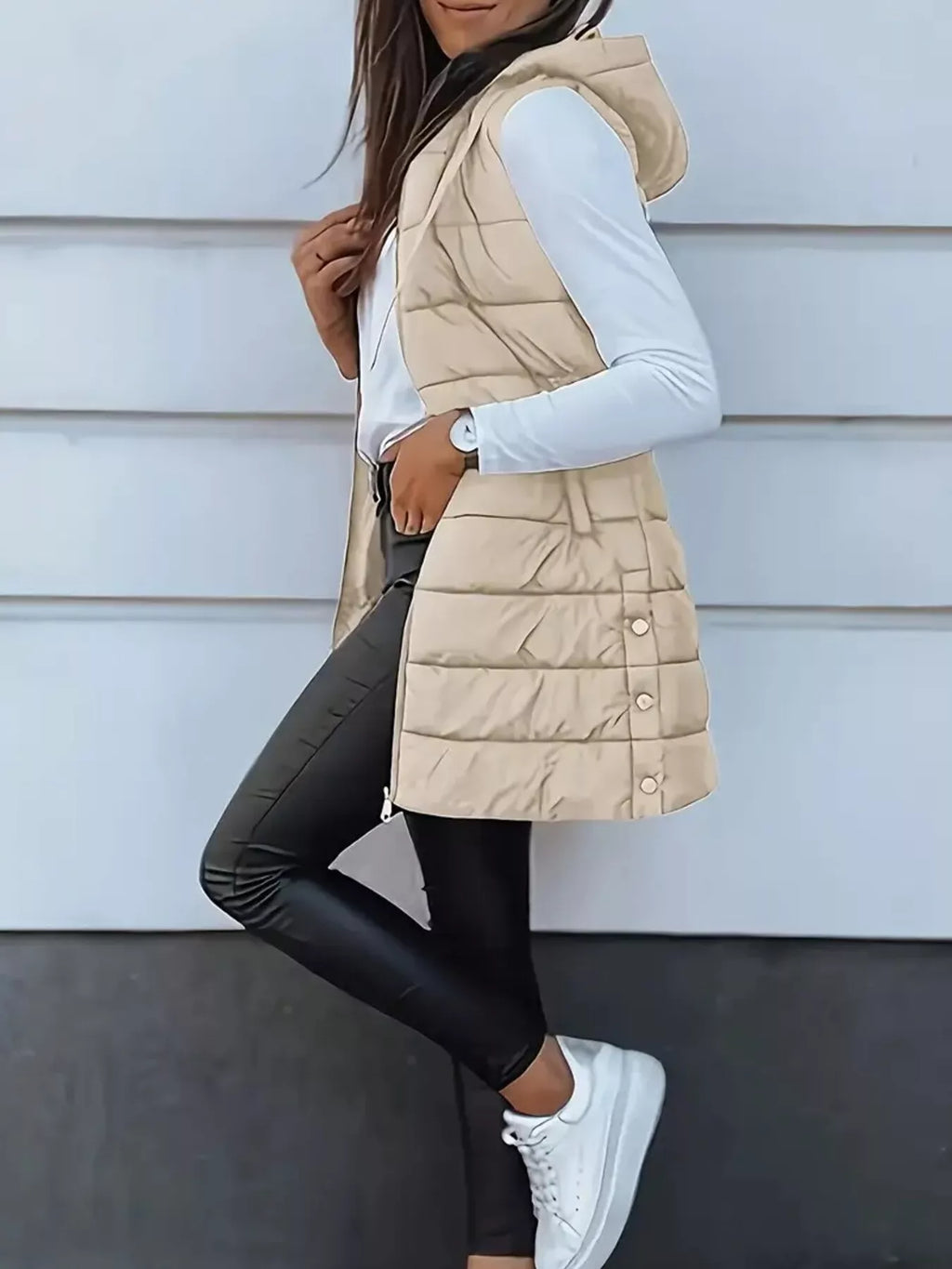 Zip Up Longline Hooded Puffer Vest Coat