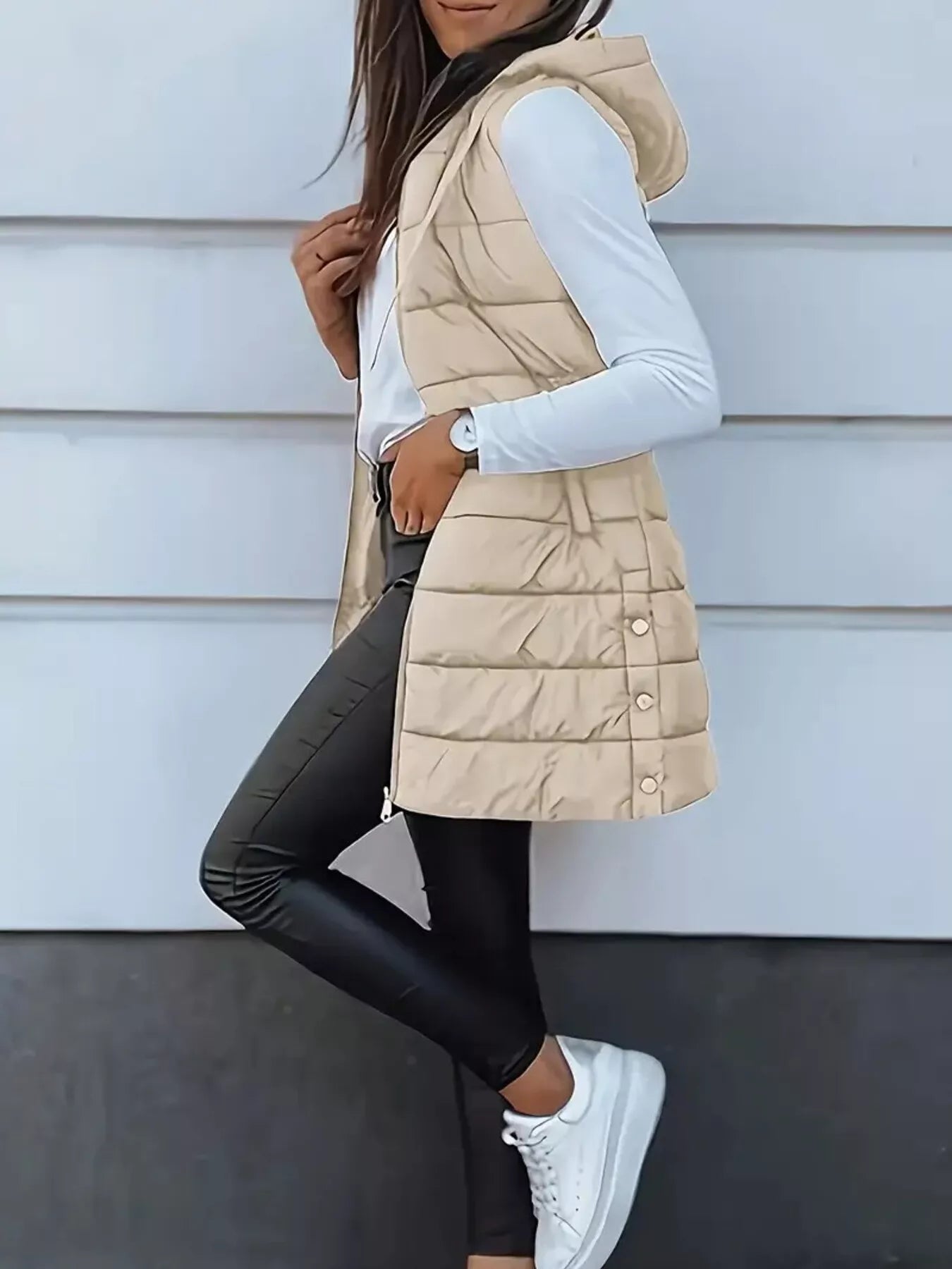 Zip Up Longline Hooded Puffer Vest Coat