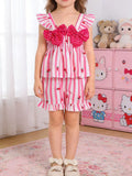 Children's Bow Ruffled Striped Top and Shorts Set