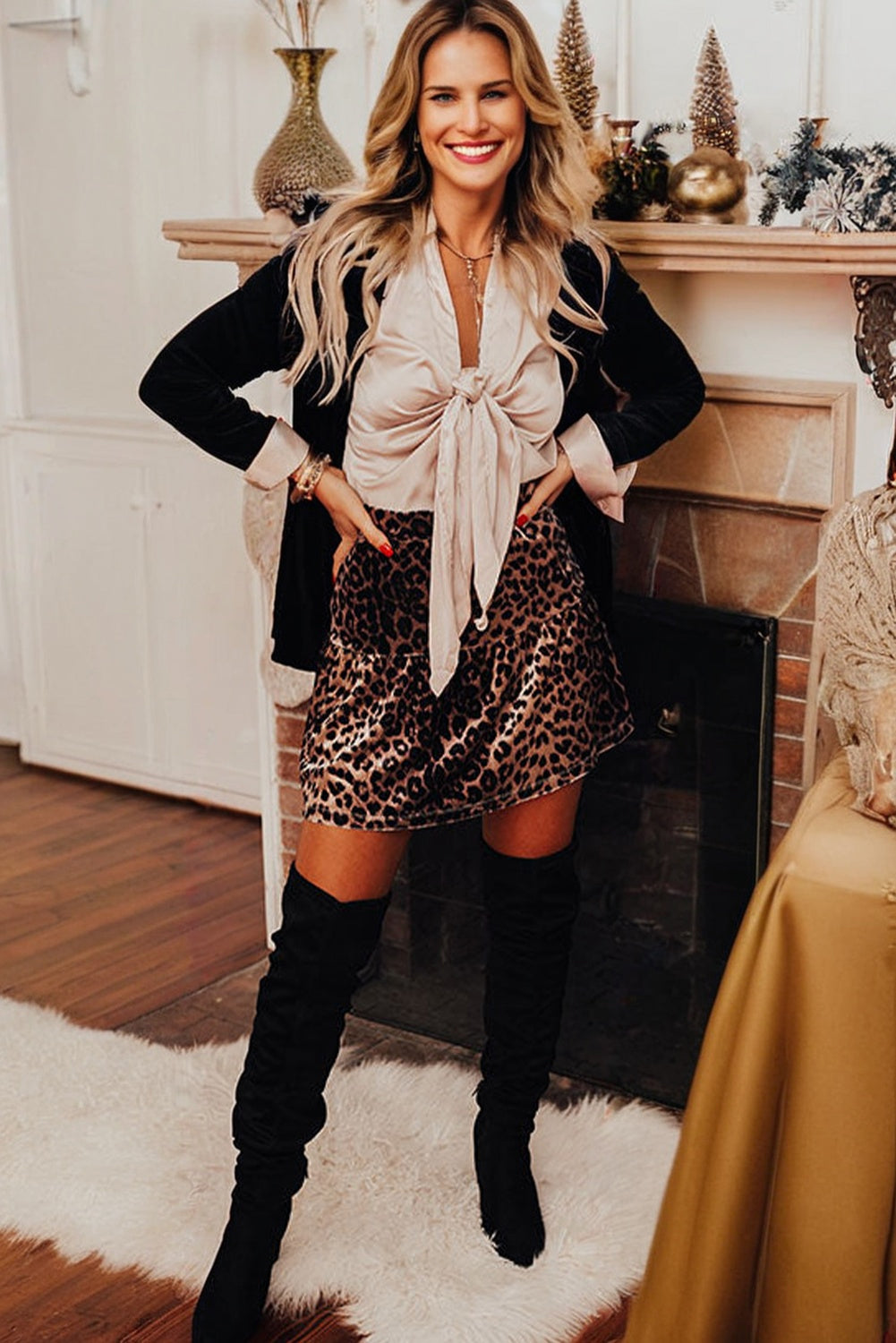 Brown Leopard Tiered Patchwork Hot Mini Skirt