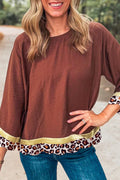 Clay Leopard Detail Loose Bracelet Sleeve Top