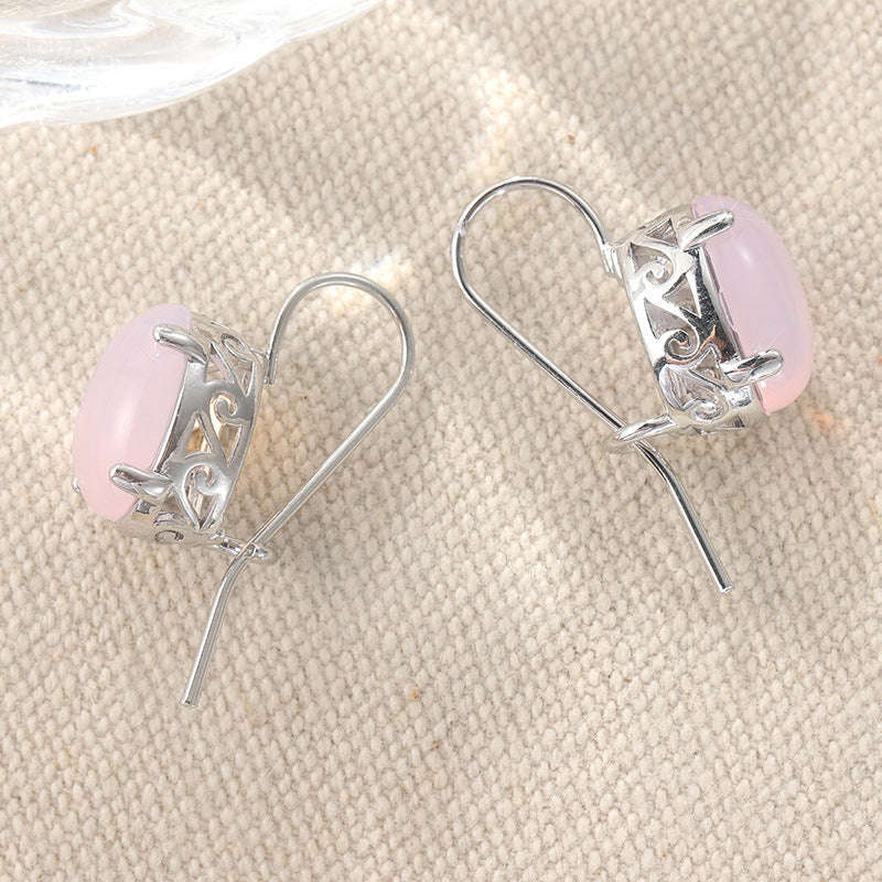 Vintage Oval Stone Drop Earrings Silver Tone Brass Women Daily Party Fashion Jewelry Elegant Versatile