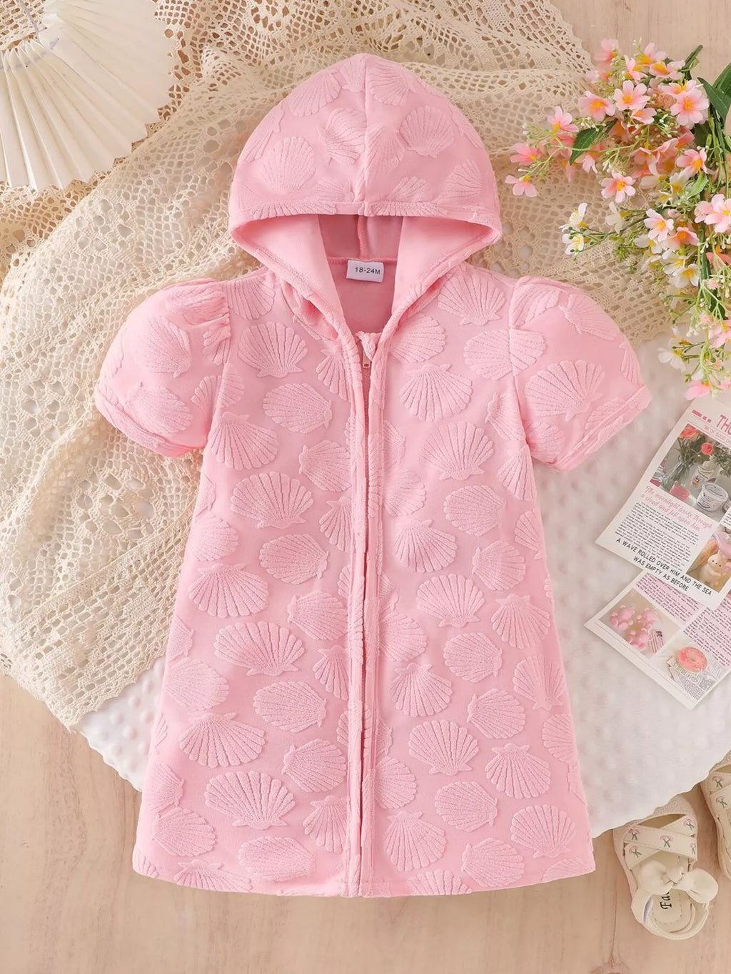 Children's Hooded Puff Sleeve Shell Textured Jacket