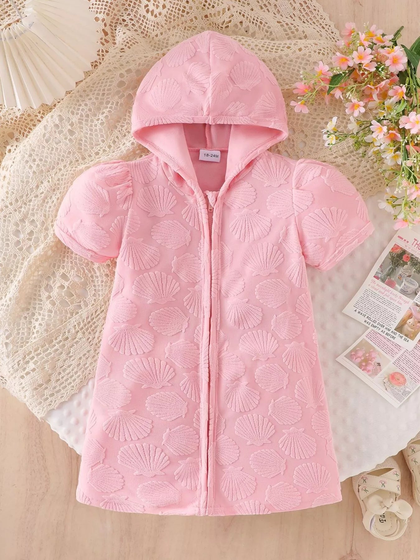 Children's Hooded Puff Sleeve Shell Textured Jacket