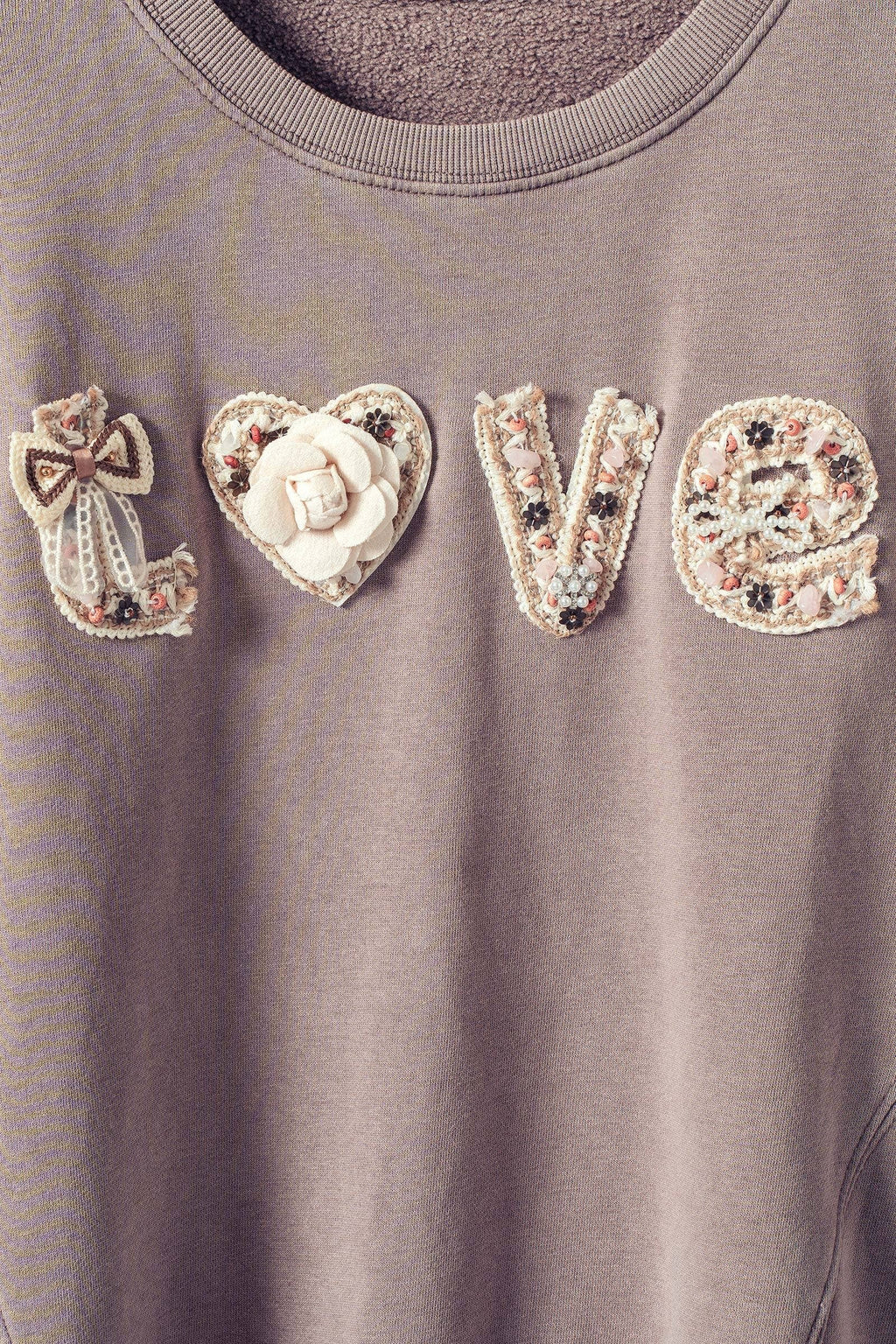 Boho "Love" Embellished Mineral Wash Sweatshirt