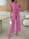 Surplice Ruffle Sleeve Wide Leg Jumpsuit