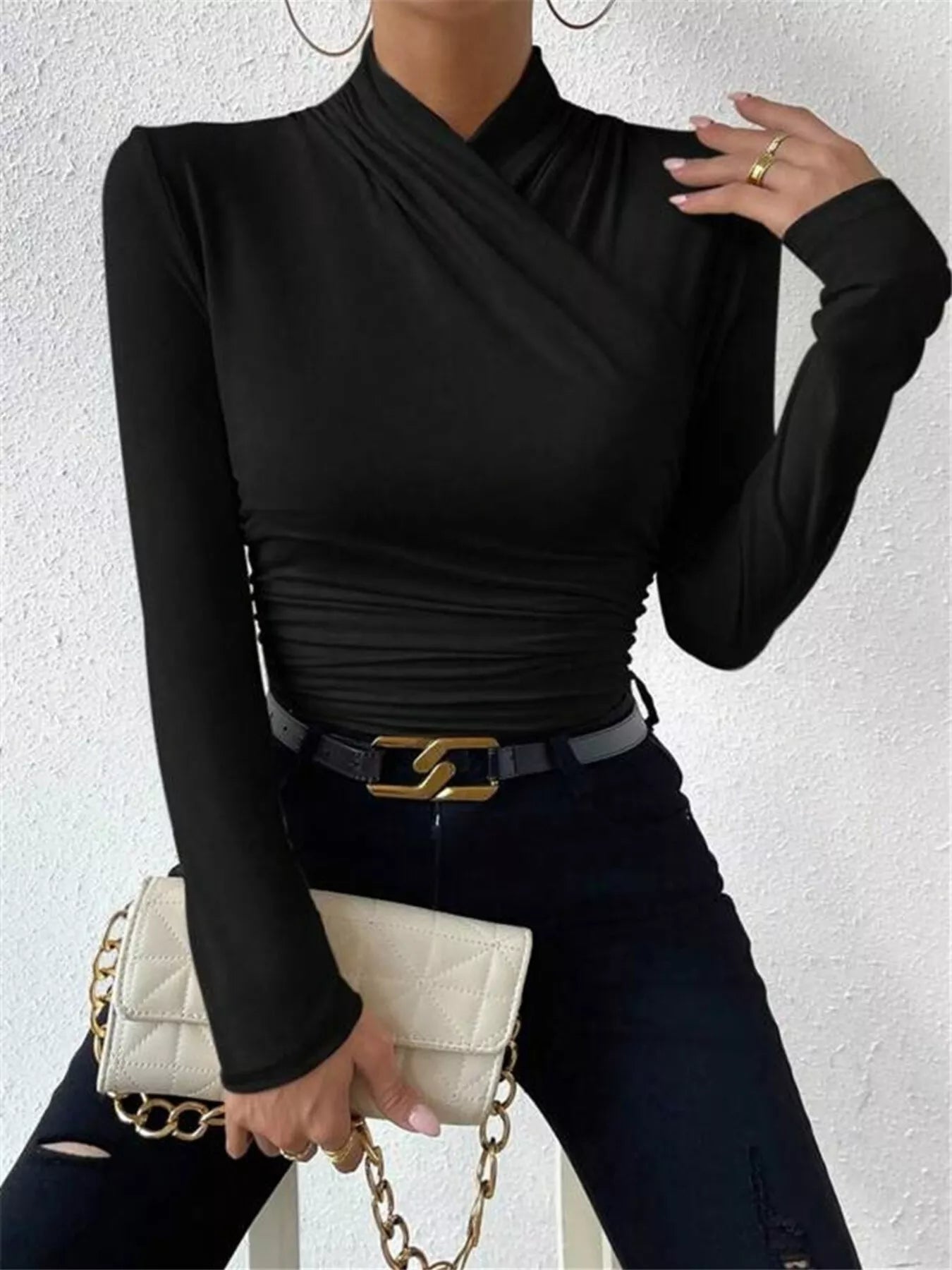 Ruched Long Sleeve Slim Fit Top