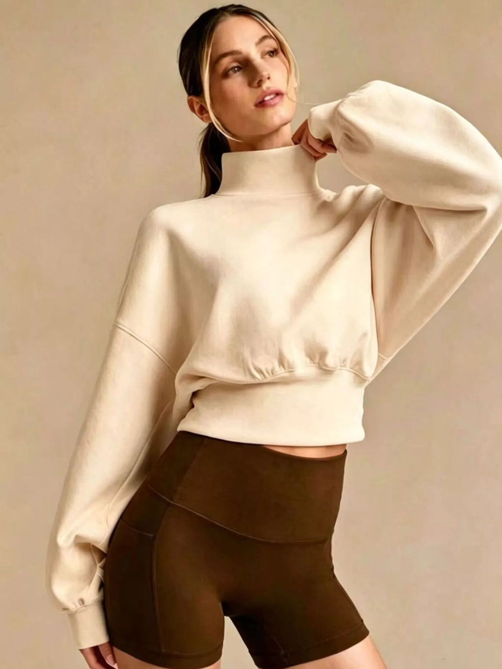Turtleneck Dropped Shoulder Sweatshirt