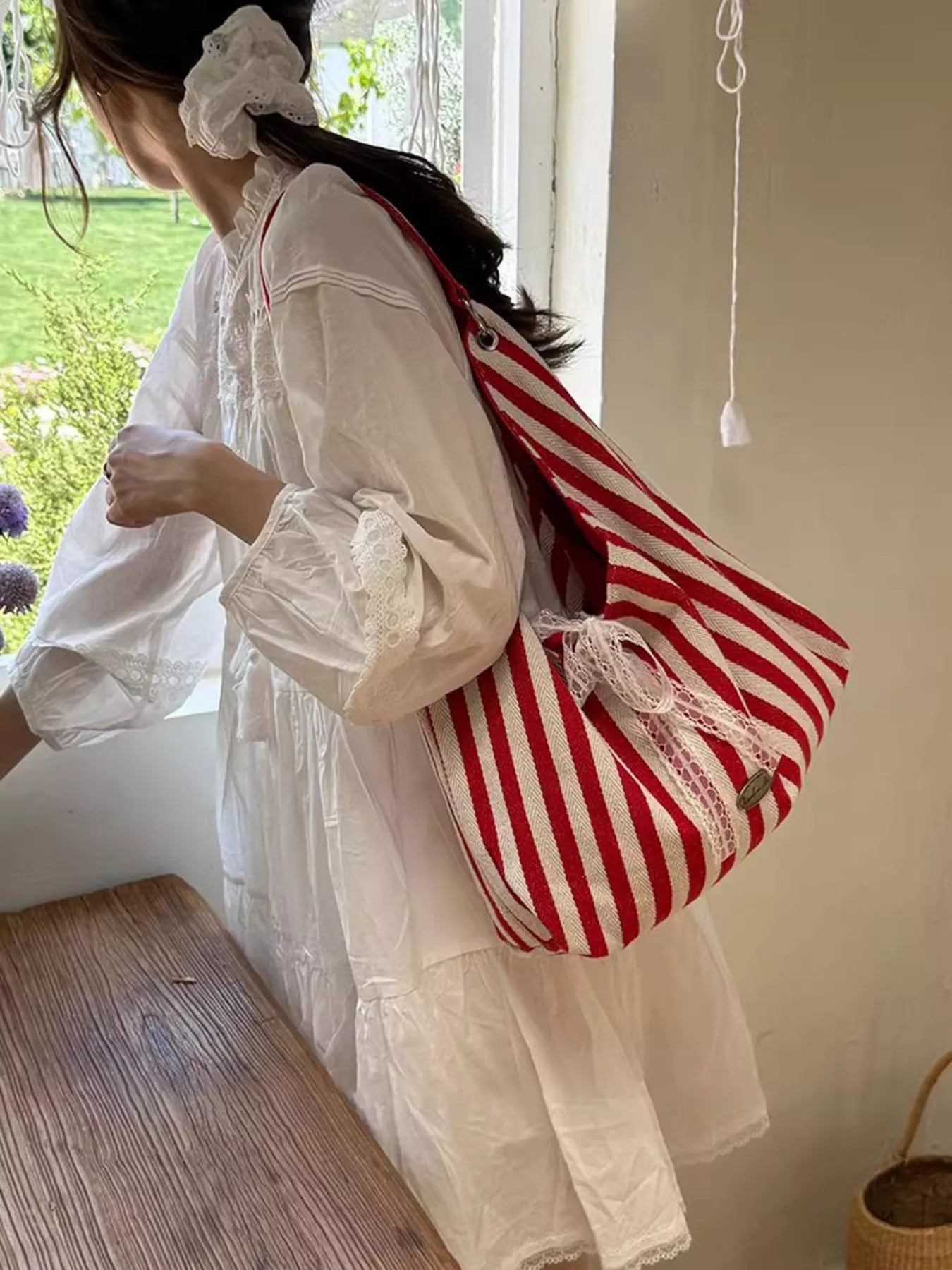 Striped Canvas Tote Bag