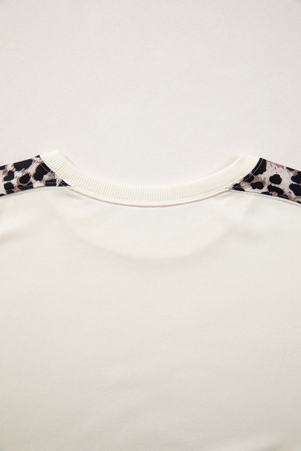 Beige Leopard Block Patchwork Uneven Hem Short Sleeve Top