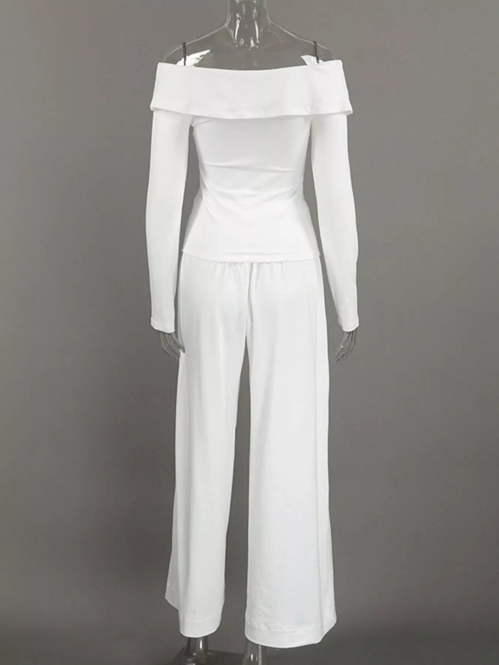 Off-Shoulder Long Sleeve Top and Wide-Leg Pants Set