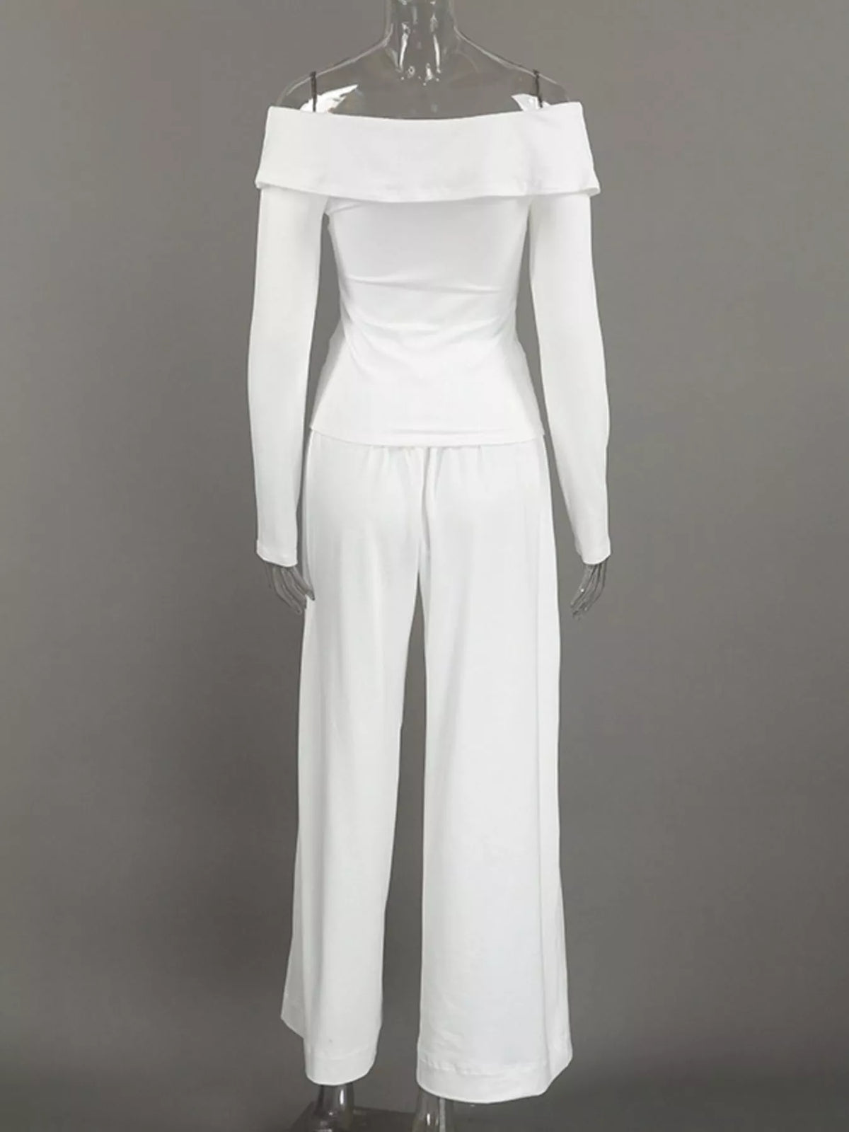 Off-Shoulder Long Sleeve Top and Wide-Leg Pants Set