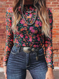 Printed Mesh Long Sleeve Slim Fit Top