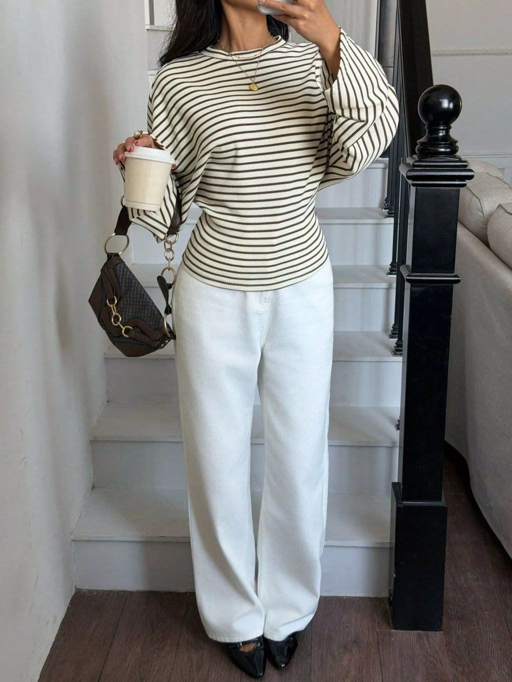 Casual Striped Batwing Sleeve T-Shirt
