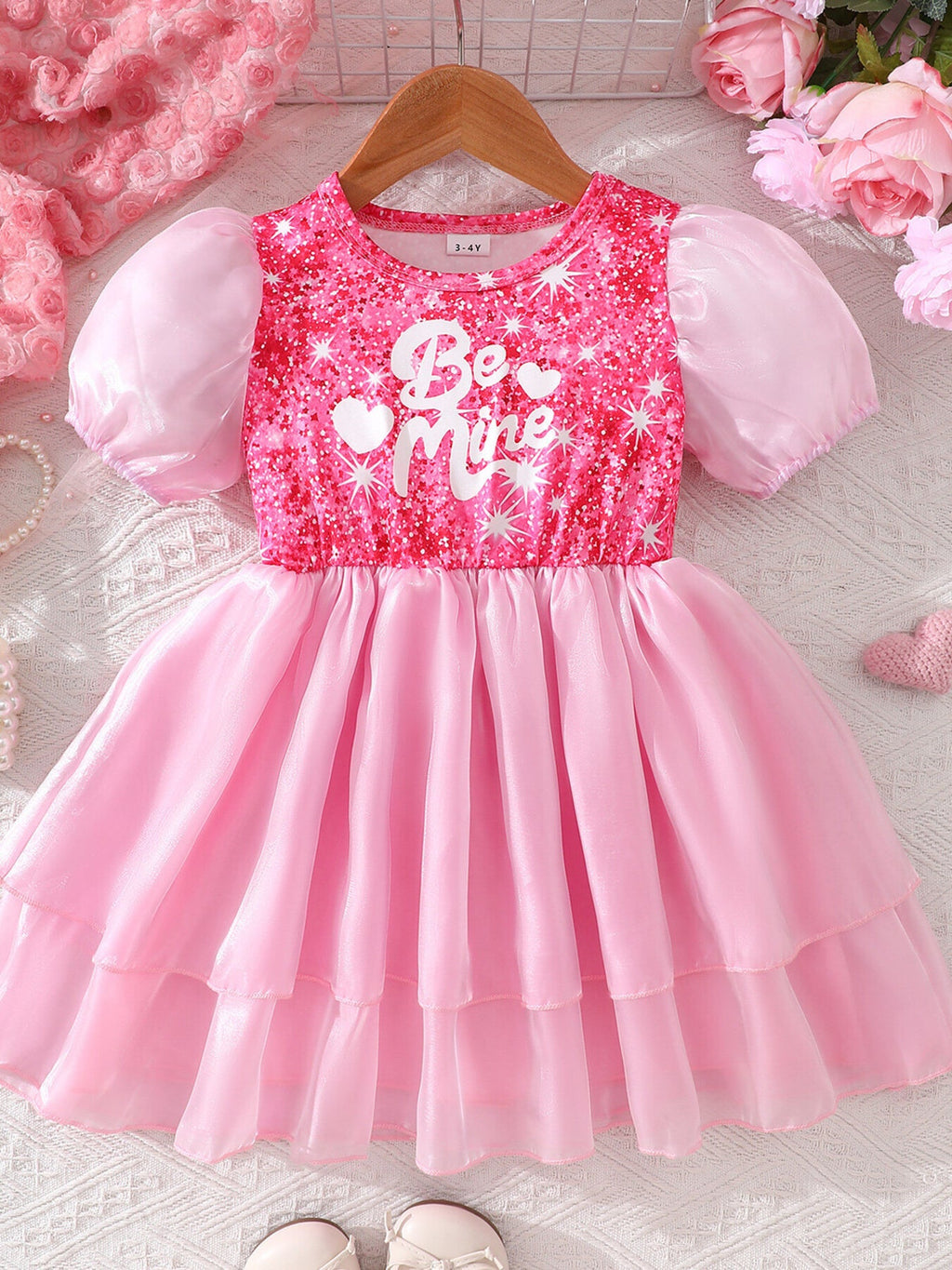 Children's Sequin Puff Sleeve Dress
