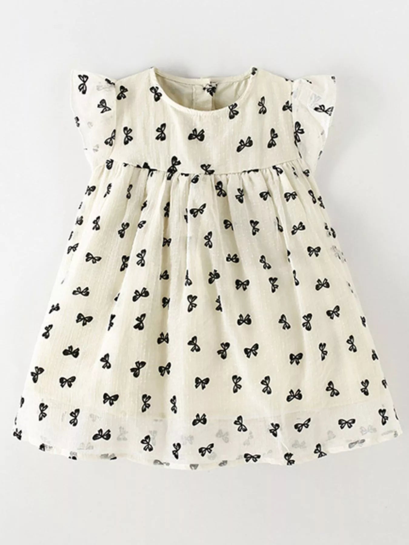 Children's Bow Print Flutter Sleeve Dress