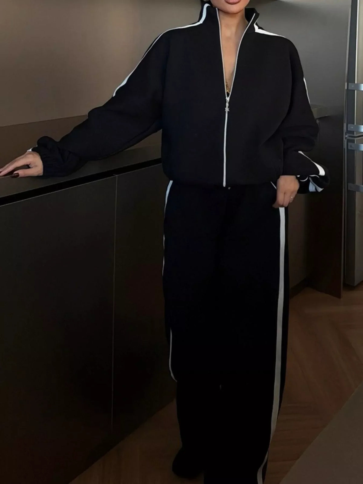 Side Stripes Zip Up Top and Pants Set