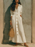 Full Size Textured Button Down Long Sleeve Maxi Dress Plus Size