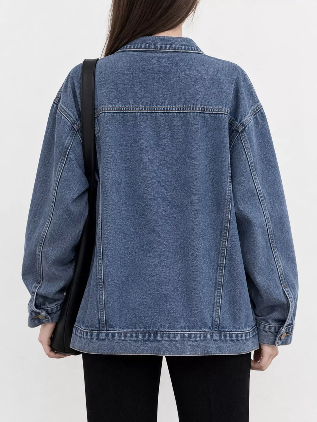 Oversized Wash Denim Jacket with Utility Pockets