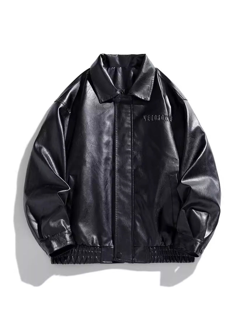 Men's Plus Size Collared Neck Leather Jacket
