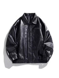 Men's Plus Size Collared Neck Leather Jacket