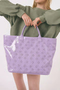 Orchid Eyelet Flower Pattern PVC Glossy Waterproof Tote Bag