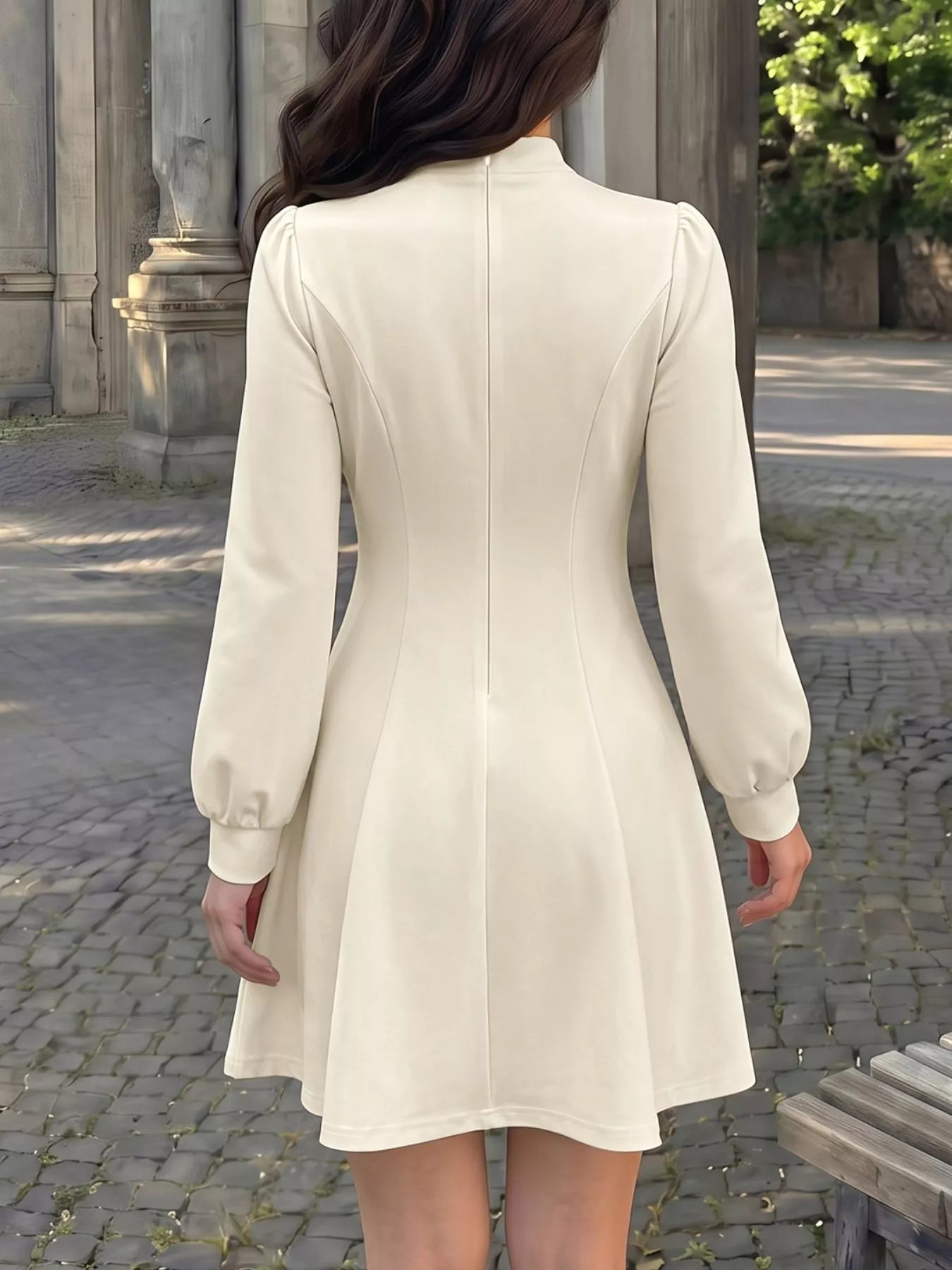 Keyhole Neckline Long Sleeve A-Line Mini Dress