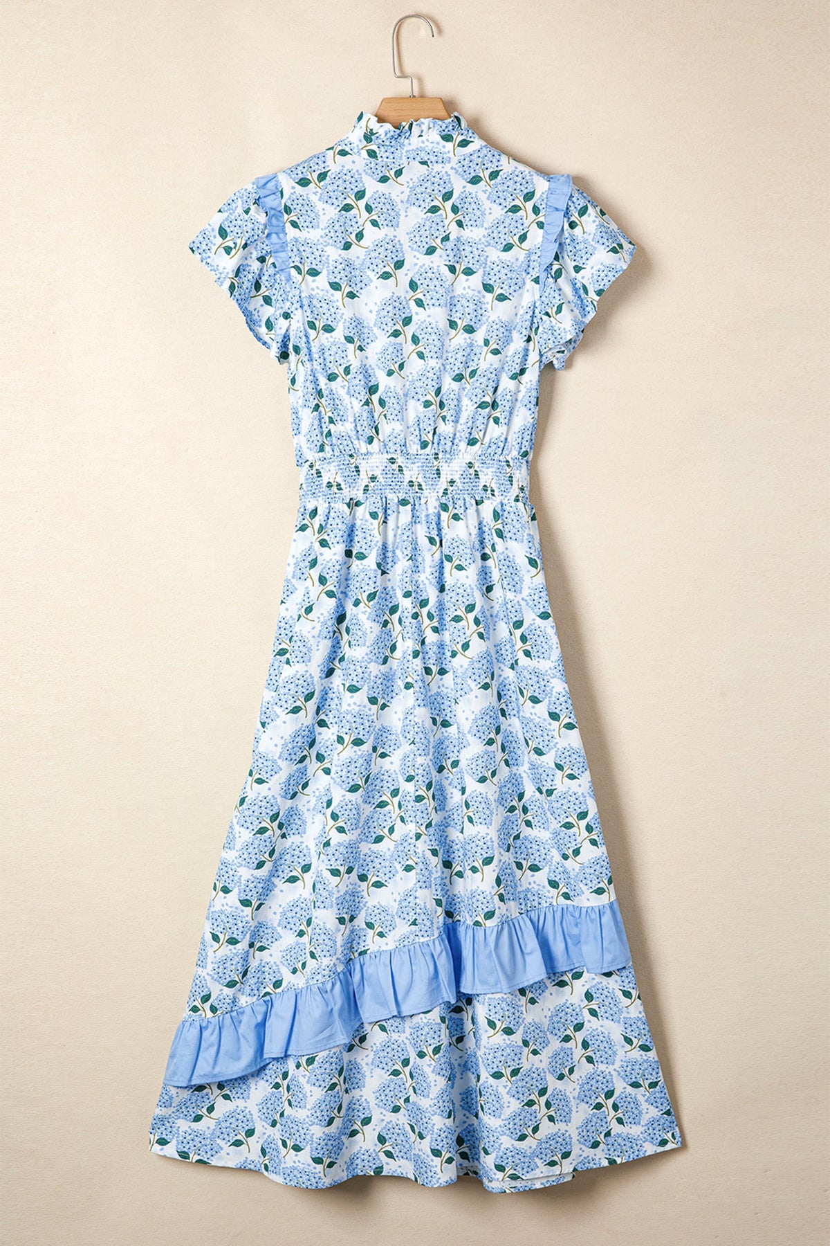Floral Hydrangea Ruffle Flutter Sleeve Maxi Dress