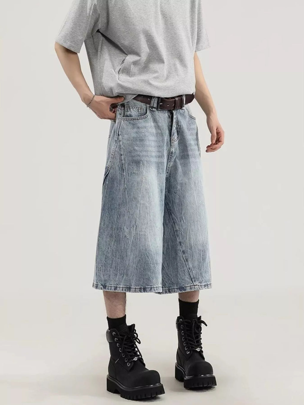 Men's Plus Size Wide Leg Capri Jeans