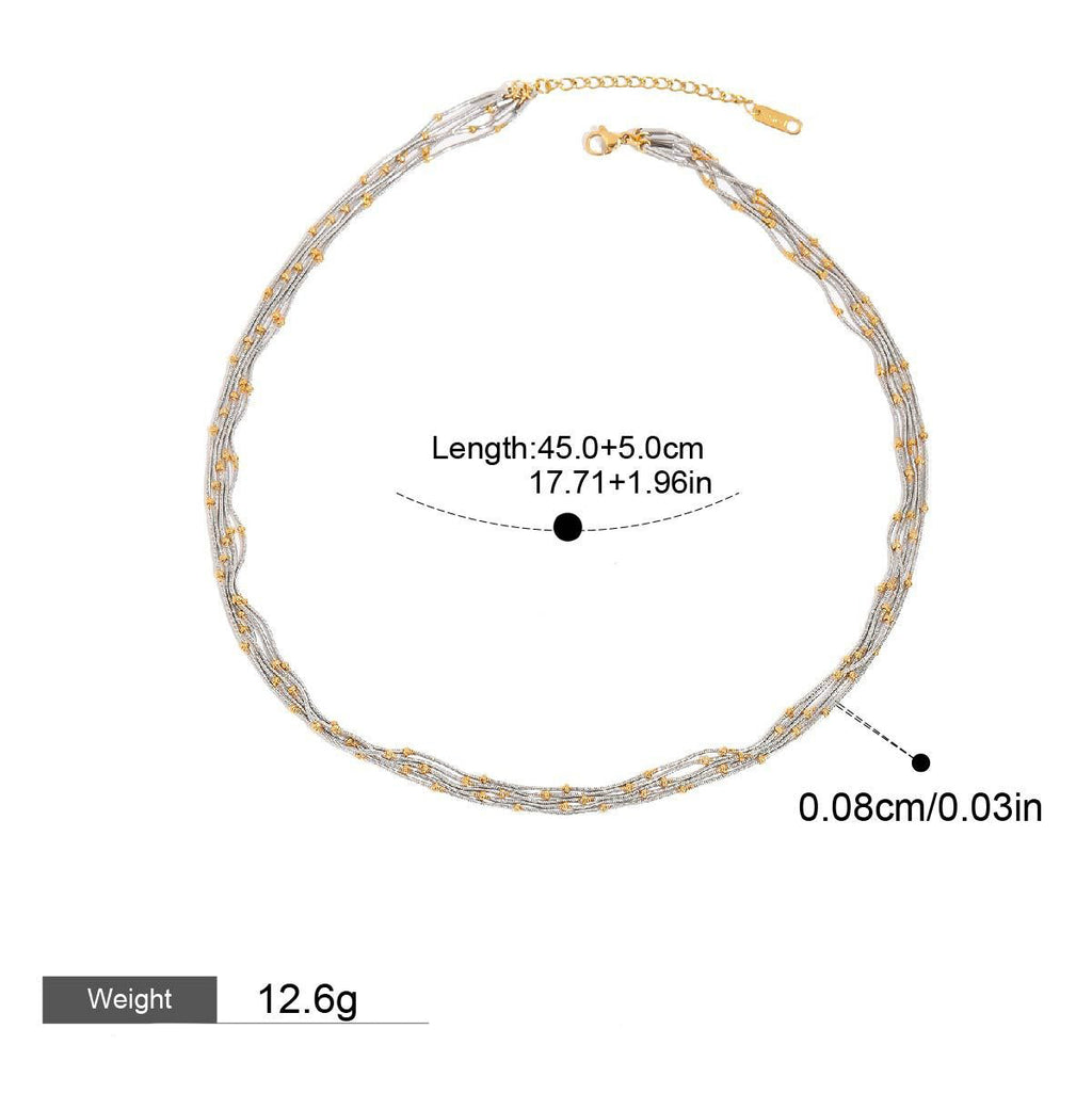 18K gold multi-layer chain with round beads design exquisite and fashionable necklace
